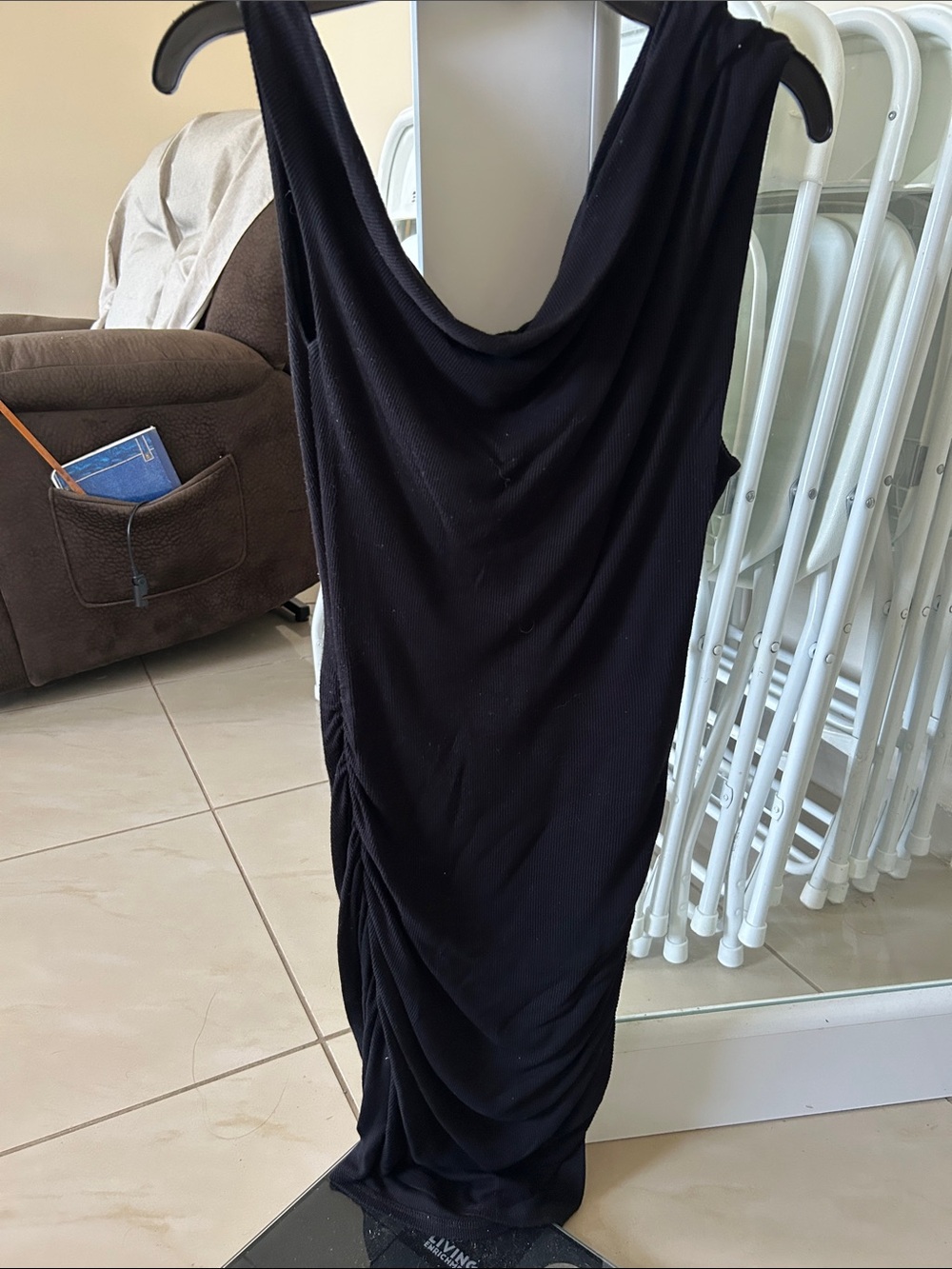 White House Black Market Black Draped Ruched Maxi Dress